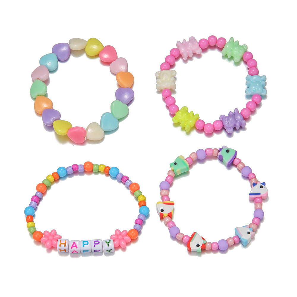 Juego de 4 pulseras con cuentas de acrílico de unicornio al por mayor